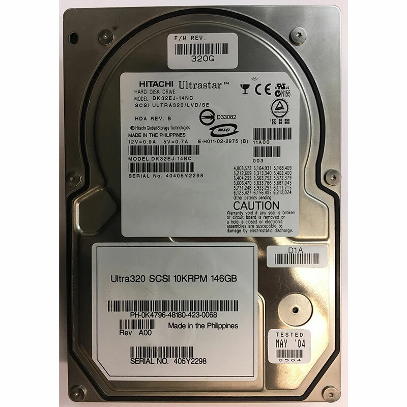 0K4796 - Hitachi 146GB 10K RPM SCSI 3.5" HDD U320 80 pin - Image 1 of 1