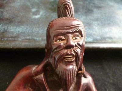 ANTIQUE CHINESE HARDWOOD CARVING ORIENTAL SITTING FIGURE - Image 1 of 4