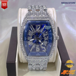 Hip Hop Fully Ice Out Men's Watch Luxury Iced VVS Diamond Stainless Steel Silver