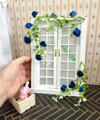 3PC Blue Rose Flower Vine 1:12 1/6 Scale Dollhouse Miniatures Accessories Garden - Image 1 of 4