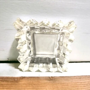 Vintage Square Clear Etched Glass Ashtray 3.5” Art Deco Retro Heavy 4 Slots - Picture 1 of 8