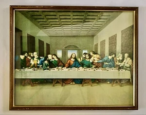 Vintage The Last Supper Framed Landscape Print, 21 Inch (Wood Tone Finish Frame - Picture 1 of 11