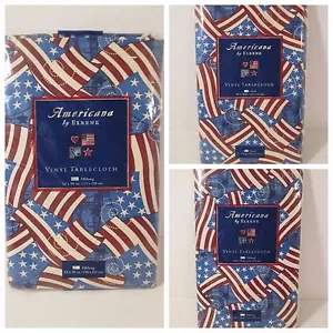 AMERICANA AMERICAN FLAG USA 4Th July Kitchen Party Vinyl Tablecloth~Oblong Oval - Picture 1 of 12