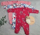 Next Baby Girls Set Of 3 Preloved Red  Floral Sleepsuits Babygrows Upto 3 Month