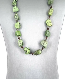 Vintage .925 Sterling Silver, Chunky Green Turquoise & Smokey Quartz Necklace - Picture 1 of 8