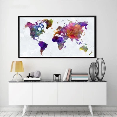 Banner World Map Abstract Watercolor Art Silk Canvas Poster Paint Unframed BM03 - Image 1 of 4