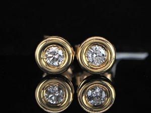 $1,990 Scott Kay 18K Yellow Gold Bezel Round Diamond Stud Circle Bubble Earrings - Picture 1 of 6
