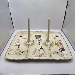 Grande ceramica vintage 16 1/2 x 13 pollici Piatto diviso per bagel/lox/formaggio/crackers - Foto 1 di 8