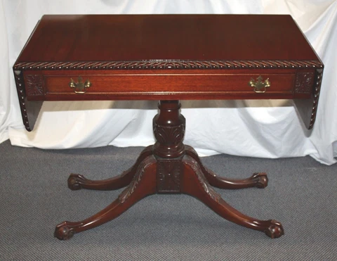 Antique FELDENKRAIS 1-Drawer, Double-Drop Leaf, Chippendale Style Mahogany TABLE Cover