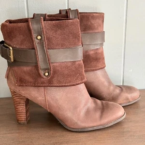 Brown suede leather boots Nine West ankle buckle heel 10M Fall 2025 Boho Indie - Picture 1 of 9