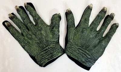Vintage 90s Halloween Costume Hands Rubber & Fabric Gloves Green Moster Ghoul - Image 1 of 4