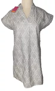 Neu mit Etikett THML Anthropologie Eden Kleid Größe Small Rautenmuster gefüttert weiß blau - Bild 1 von 13