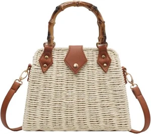Summer Straw Bags for Women Tote Bag Hand Woven Rattan Purse Beige - Picture 1 of 6