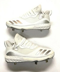 NEW ADIDAS THREE STRIPE LIFE ICON V BASEBALL CLEATS WHITE/WHITE/SILVER SIZE 7.5 - Picture 1 of 6