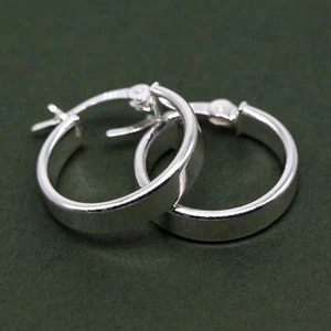 Genuine 925 Sterling Silver Creole Style Flat Hoop Earrings 15mm - Picture 1 of 4