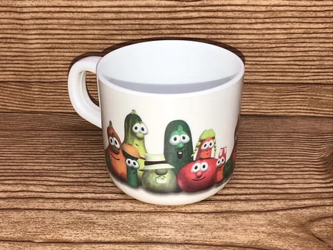 Vintage VeggieTales Mug Cup Melamine Plastic Big Ideas Revelations Bob Larry Cover