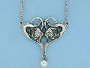 Collana Art Nouveau ciondolo perla di loto argento 925 gioiello art nouveau - nuovo - Foto 1 di 1