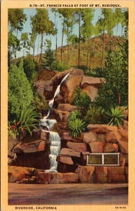 St Francis Falls At Foot Of Mt Robidoux Riverside California Linen Postcard - Picture 1 of 4