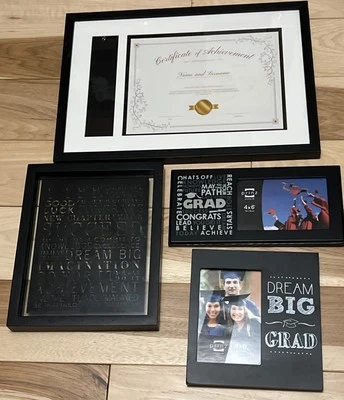 Lote de 3 marcos de fotos de graduación y 1 marco de diploma negro con soporte de borla Foto 1 de 4