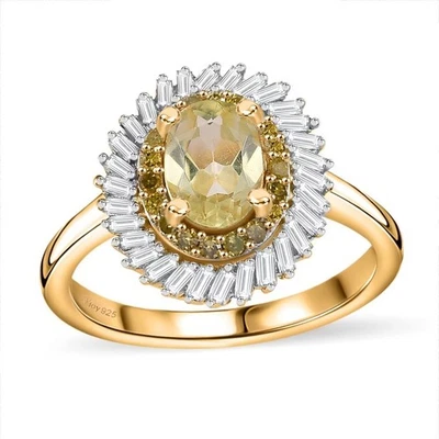 Anillo Premium Madagascar Apatita Amarilla y Diamantes Chapado en Vermeil Talla 7 Foto 1 de 4