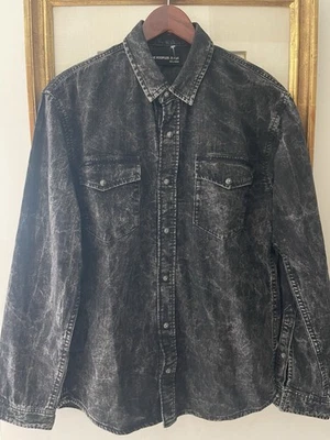 The Kooples Shirt Men M Acid Black Denim Pearl Snap Chrome hearts Lk Buttons - Image 1 of 4