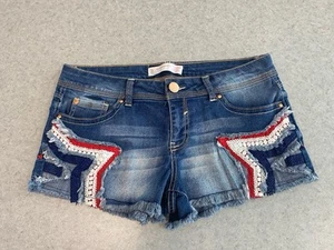 No Boundaries Embroidered Red White Blue Star Denim Shorts— Size 11 Junior - Picture 1 of 8