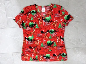 Womens Christmas Scrub Top Size S Rudolph Reindeer EUC - Picture 1 of 5