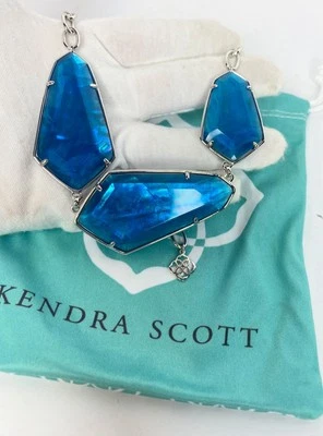 Kendra Scott Violet Agate Peacock Blue Illusion Silver Statement Necklace - Image 1 of 4