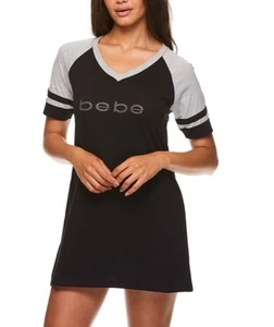 NWT BEBE Black Bling V-Neck 100% Cotton Sleepshirt Nightie Nightshirt (Jr fit) S - Picture 1 of 8