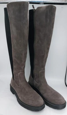 Calvin Klein Grey Suede Leather  Neoprene Flat Knee High Zip Boots Women Size 8 - Image 1 of 4
