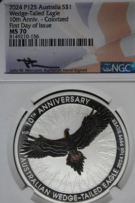 2024 P NGC MS70 AUSTRALIA WEDGE TAILED EAGLE COLORIZED DOLLAR #B51338 - Image 1 of 2