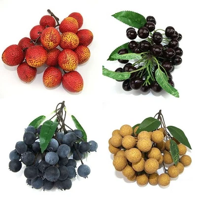 Decorazione casa con frutta artificiale litchi longan ciliegie mirtillo - Immagine 1 di 4