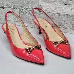 Kate Spade Pfennigabsatz Slingback Größe 7M lachsrosa Lackleder Schleife Schuhe - Bild 1 von 12