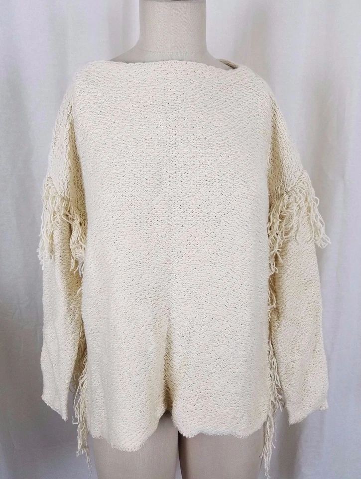 LAUREN RALPH LAUREN WOMEN SWEATER PONCHO SCHAWL FRINGED POLO CREAM