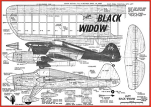 Model Airplane Plans (UC): LADY BLACK WIDOW 49" Stunter for .35 Engine - Picture 1 of 3