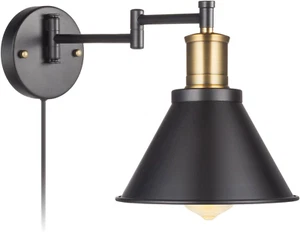 Swing Arm Wall Lamp Plug-In Cord Industrial Wall Sconce, Bronze and Black Finish - Picture 1 of 12