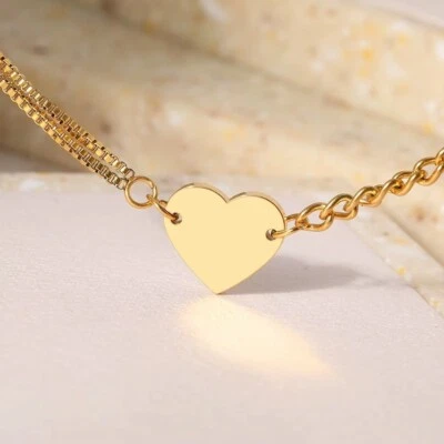 Personalisiertes Edelstahl Armband mit Herz Wunsch Gravur Gold oder Silber - Bild 1 von 4