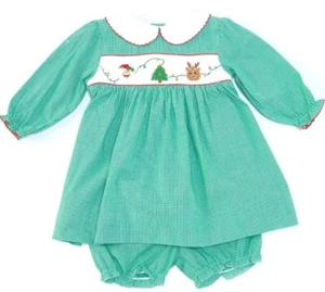Petit Ami Baby Girl's Smocked Santa, Christmas Tree & Reinder Dress Set-Size-9M - Picture 1 of 4