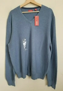 IZOD Mens Sweater Blue Pullover V-Neck Long Sleeve Cotton Size XL NEW - Picture 1 of 5