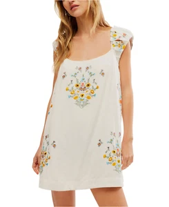 New Free People Cotton/Viscose/Linen Wildflower Embroidered Mini Dress Sz L - Picture 1 of 13