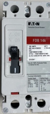 Eaton FDB2100 Circuit Breaker 100A 2P 600V 1PH FDB 14k 100 Amp 2 Pole F Frame