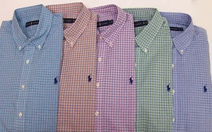 Polo Ralph Lauren LS Tattersall kariert Popeline Baumwollshirt $ 89-98 rosa blau neu mit Etikett - Bild 1 von 15
