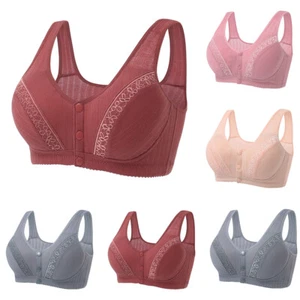 Ladies Front Fastening Bra Cotton Non Wired Padded Comfortable Stretch Brassiere - Picture 1 of 9