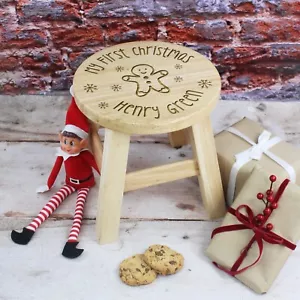 Personalisiert Mein erstes Weihnachten Babyhocker Kinder Holz Weihnachtsstuhl mit Namen - Bild 1 von 12