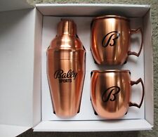 BALLY SPORTS Branded Moscow Mule Copper Barware Set w/Cocktail Shaker & Two Mugs