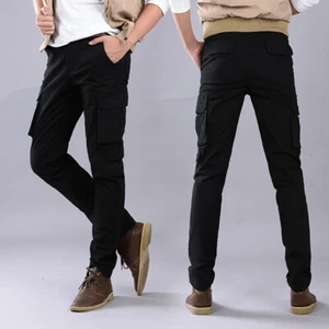 Mens Fashion Slim Fit Military Pocket Pants Outdoor Cargo Trousers Workwear Pant - Picture 1 of 33