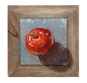 Red Apple Oil painting Impressionism Collectible original Still life 8x8 inches - Picture 1 of 10