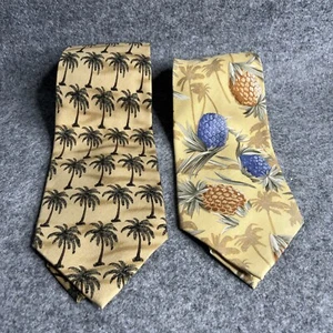 Lot Of 2 Tommy Bahama Tropical Pineapples & Hawaiian Palm Tree Silk NeckTie - Picture 1 of 10