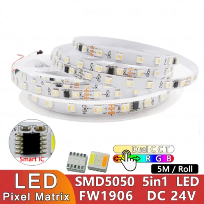 24V 5M Addressable Pixel Light Strip FW1906 LED RGB + CCT 5 in 1 SMD 5050 IP20 - Image 1 of 4