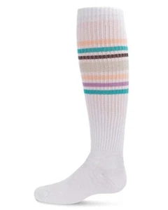Girls' Metallic Sport Stripe Knee-High Socks White 4 - Picture 1 of 7